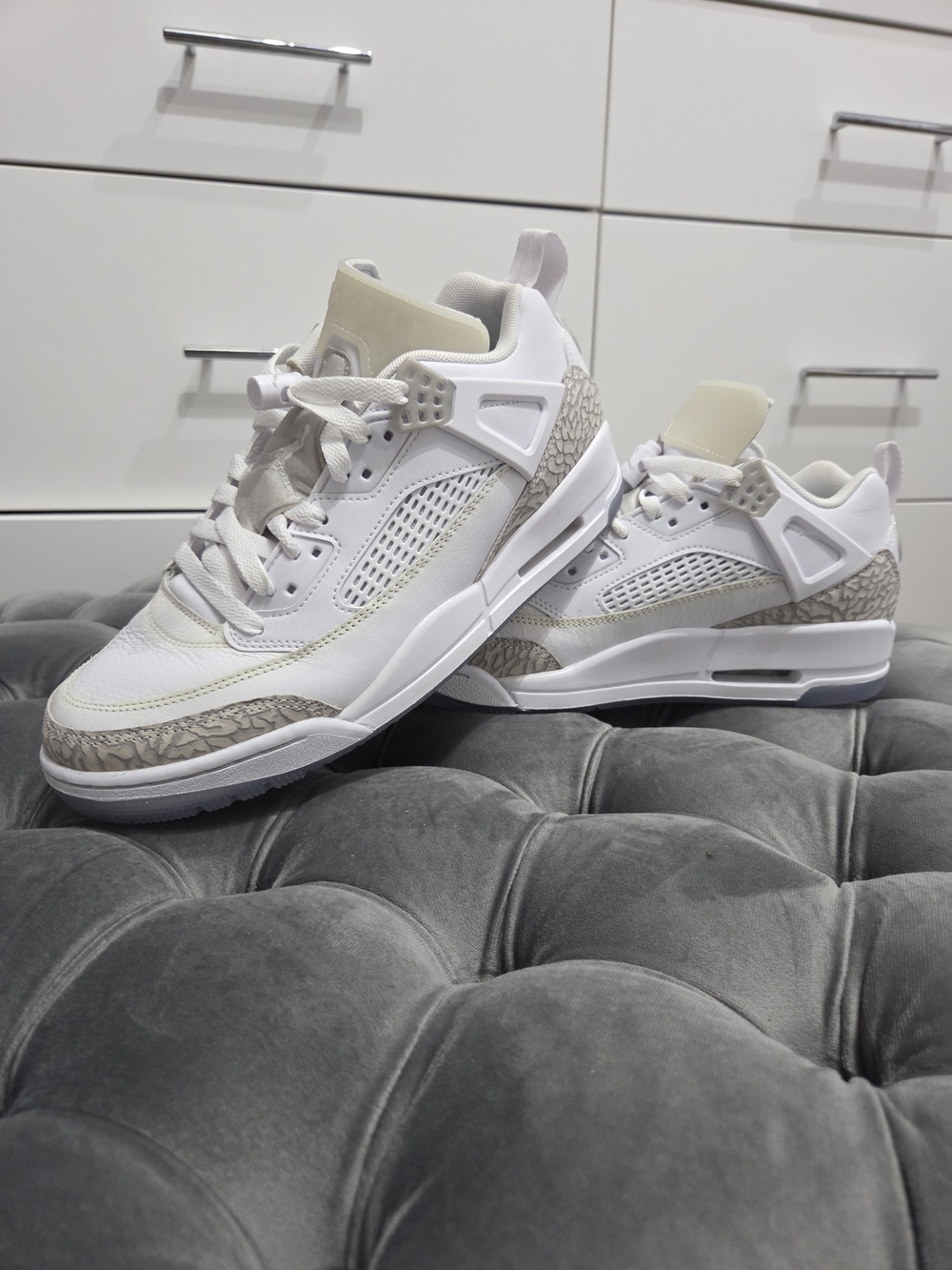 Jordan Spizike Low Men's Sneakers in the White/Neutral Grey